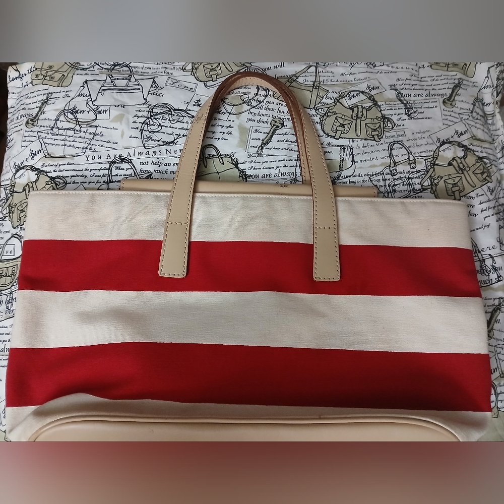 Vintage Ralph Lauren Red and White Striped Tote Bag 10x9x6